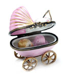 pink baby buggy Limoges box with baby girl