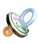 pacifier with bunnies, blue holder Limoges box