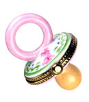 pink pacifier with bunnies Limoges box