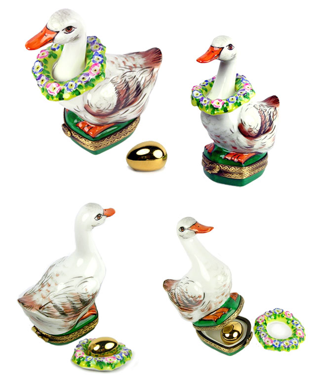 goose with spring wreath limoges box