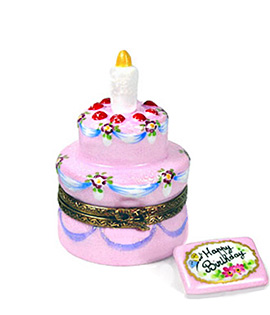 Limoges box two layer birthday cake with card