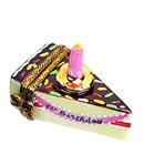 Limoges box slice of birthay cake with pink candle