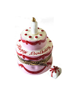 Limoges box two layer birthday cake with cherries