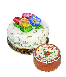 Limoges box birthday cake inside of cake - white frosting