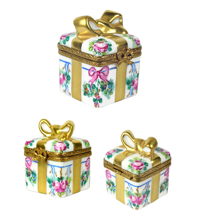 Limoges box flowered gift with gold bow