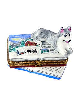 Alaskan Husky on Book with winter scene