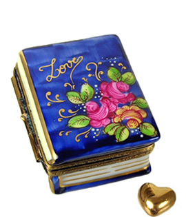 love book with roses and gold heart Limoges box