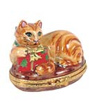 oranges cat with Christmas gift Limoges box
