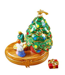 Rochard Limoges box Christmas tree with nativity scene and gift
