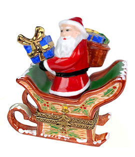 santa with present in sleigh limoges box - rochard