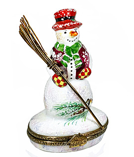 rochard snowman with broom limoges box