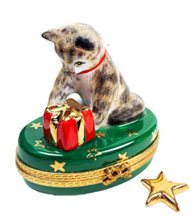 limoges box cat with gift and star