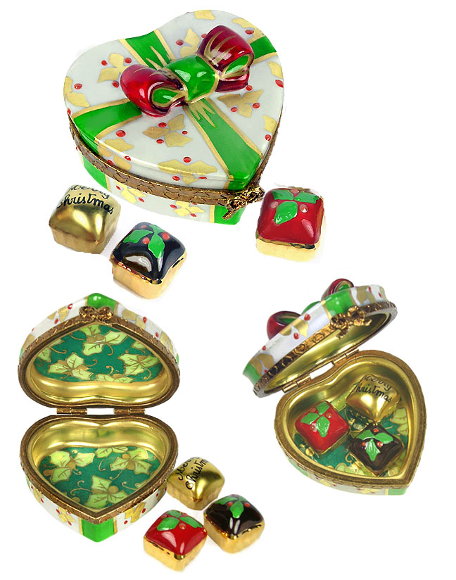 Limoges box Christmas candy heart with three truffles