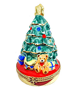 Christmas tree with teddy and toys Limoges box
