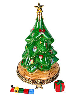 Limoges box Christmas tree with train and present