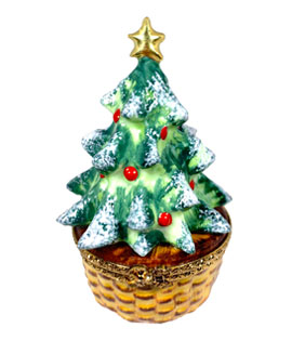 Christmas tree in wicker planter Limoges box