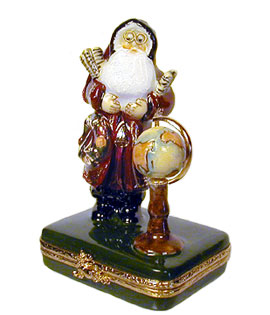 Lynn Haney Limoges box Santa  with globe