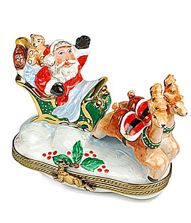 santa in sleigh with reindeer Limoges box