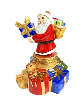 Limoges box Santa surrounded by gifts