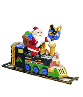 Santa riding train on tracks Limoges box
