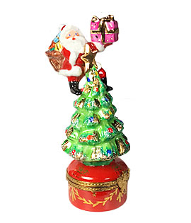 Limoges box Santa Climbing to top of Christmas tree