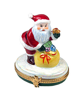 Santa opening sack of toys Limoges box