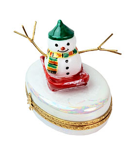 snowman on sled Limoges box