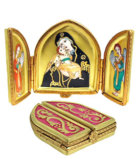 Limoges box triptych with Mary and Jesus