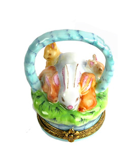 limoges box rabbit family in basket with eggs