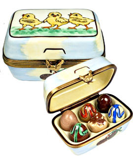 carton of candy Easter eggs with chocolate chick limoges box