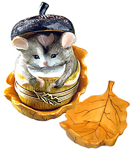 Limoges box mice in acorn bucket - Rochard