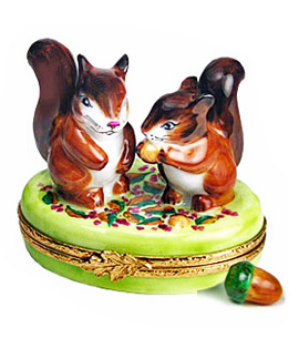 two squirels Limoges box with acorn
