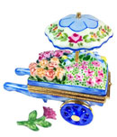 blue flower cart with umbrella limoges box