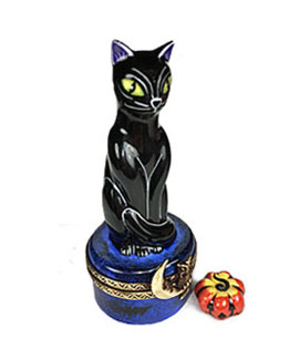 tall black halloween cat Limoges box