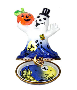 Limoges box ghost with Halloween decor painting