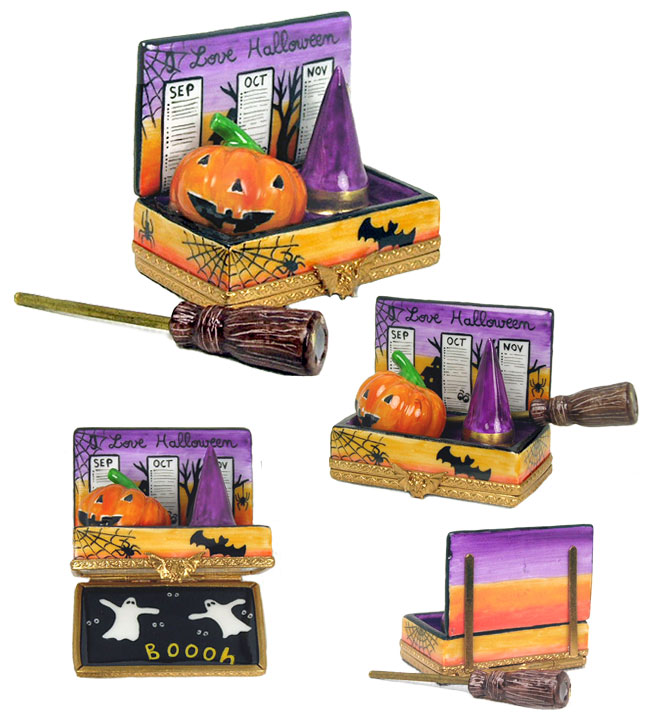 Halloween Calendar Limoges box with witch hat and broom