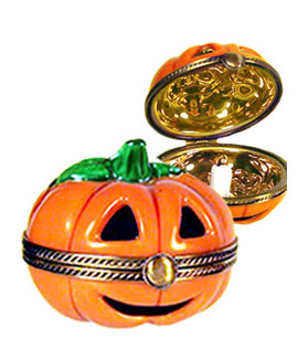 jack 'o lantern Limoges box with gold interior and candle