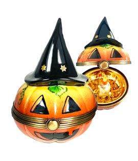 Jack o'lantern with witch hat Limoges box