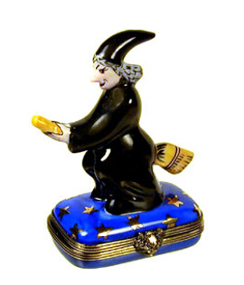 Limoges box witch on starry sky base
