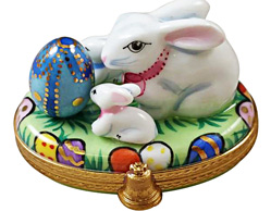 Rochard Limoges box rabbit and bunnies with Easter egg