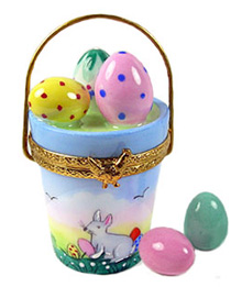 Limoges box Easter egg collecting pail with eggs