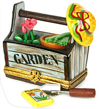 Limoges box gardencrate with flowers, hat and accessories