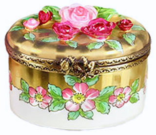 Classic Limoges box - gold stripes with roses