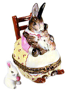 mother rabbit rocking bunnies Limoges box