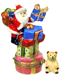 Santa with stack of presents Limoges box