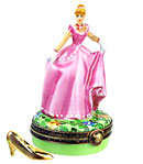 Limoges box cinderella in pink with gold shoe