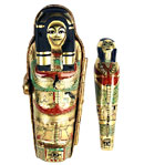 Lavish gold sarcophagus Limoges box with hieroglyphs and mummy