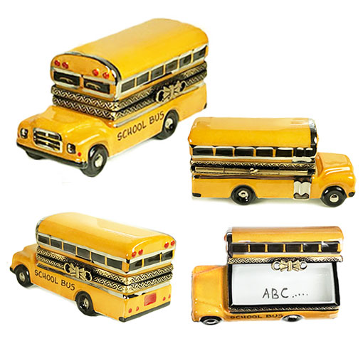 yellow school bus limoges box