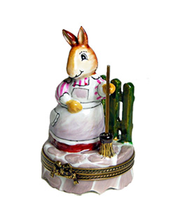 Limoges box mother rabbit sweeping