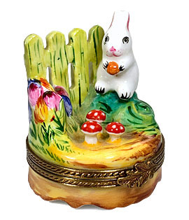white bunny by fence Limoges box